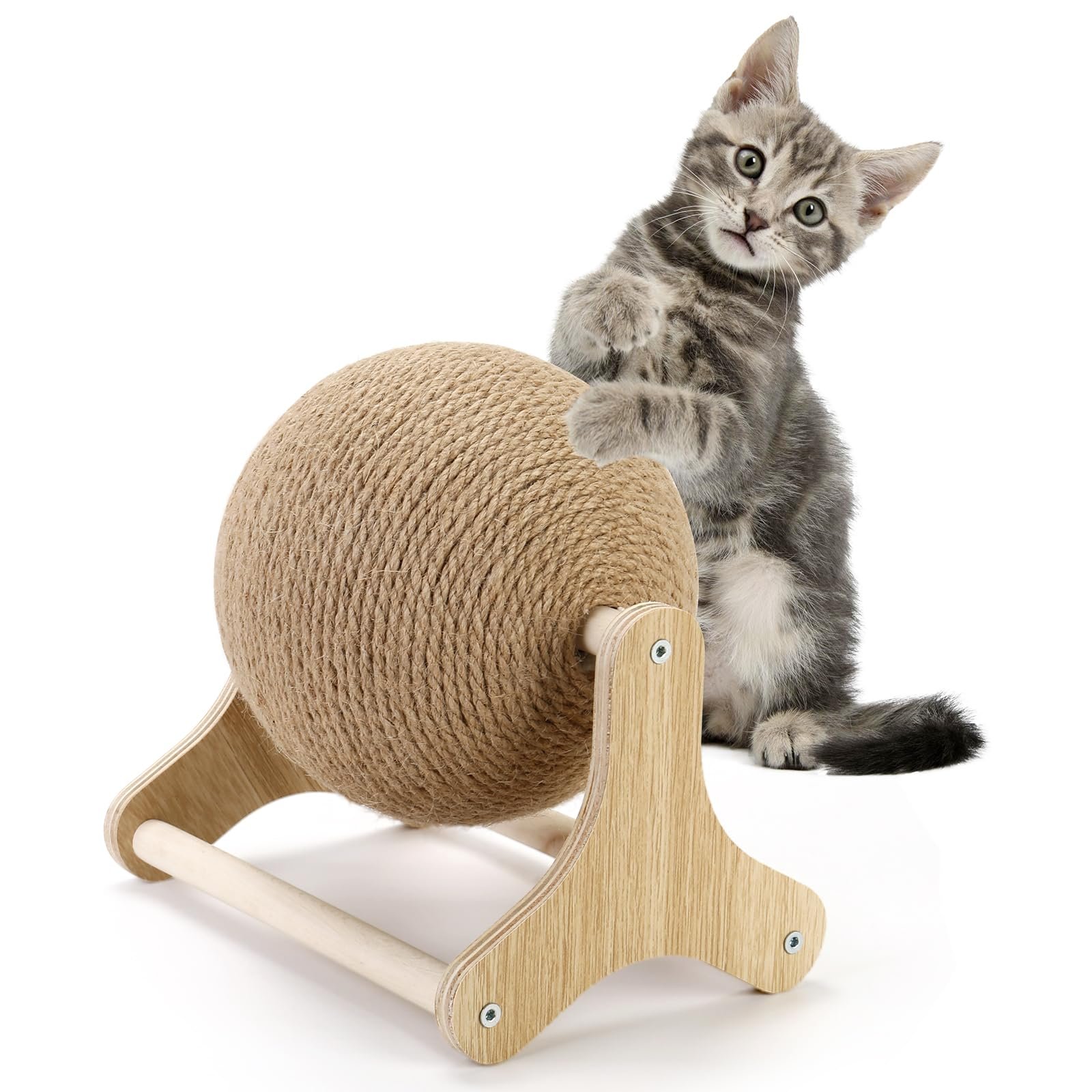 Curved-frame sisal ball scratcher