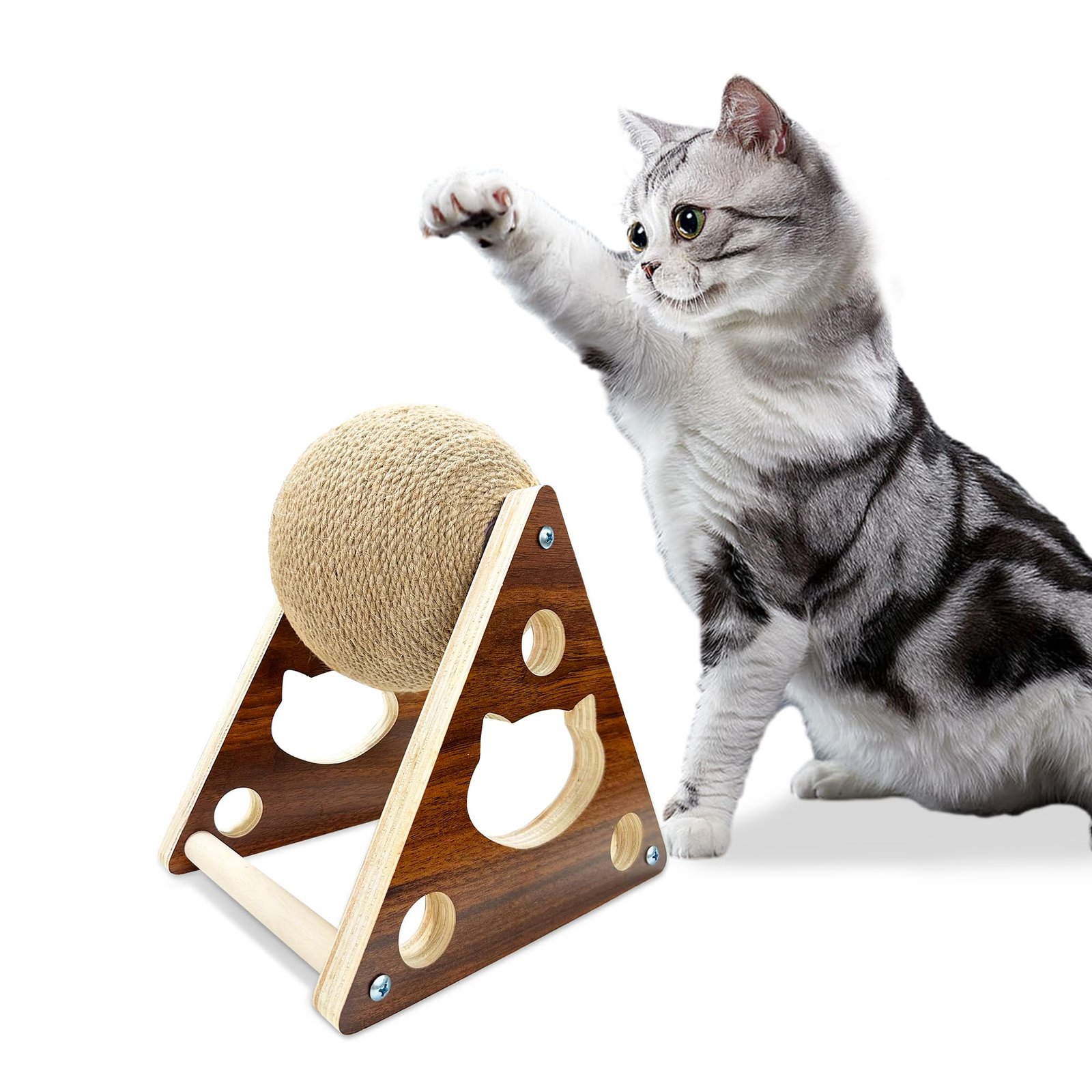 Customizable triangle wood-frame sisal ball cat scratcher