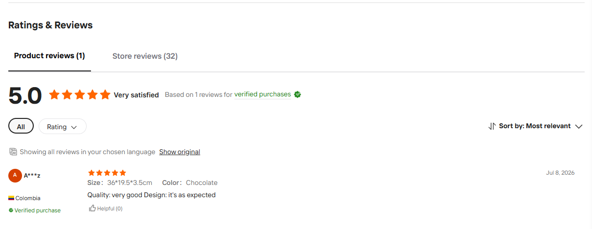 Verified buyer review rating product quality and design