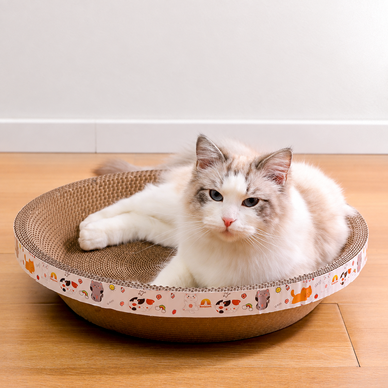 Cat resting in KMS001 bowl-shaped scratcher bed